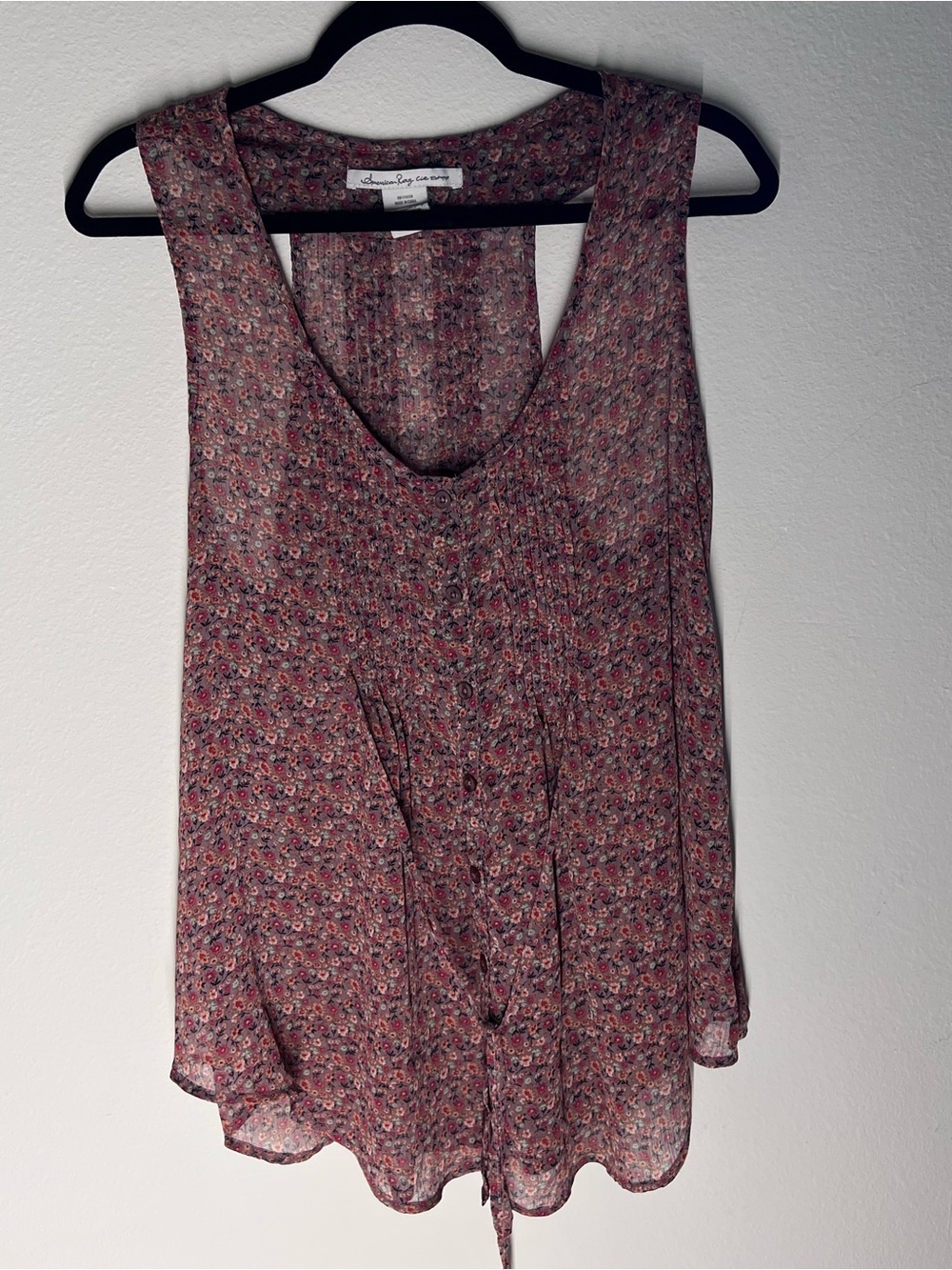 American Rag Floral Pleated Button Down Tie Front Tank Top